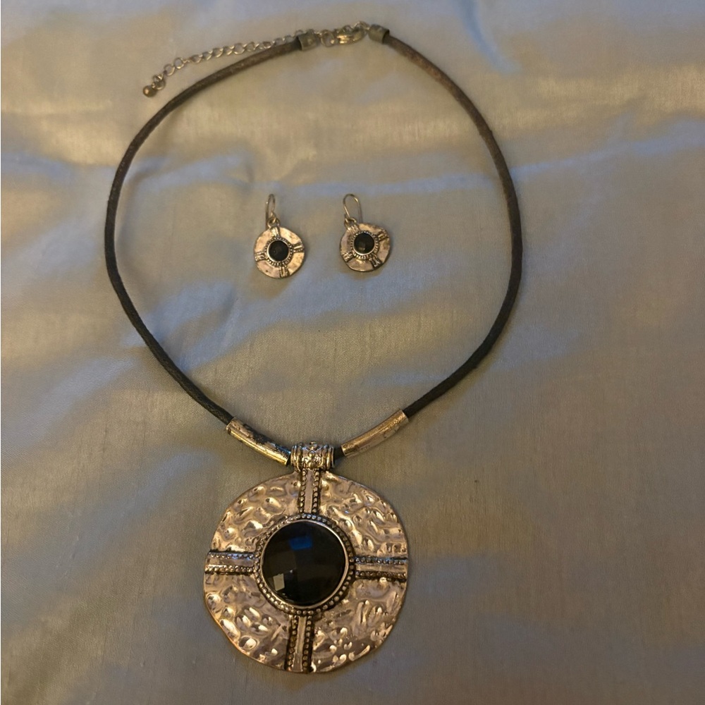 Charming Charlie Silver and Black Statement Necklace